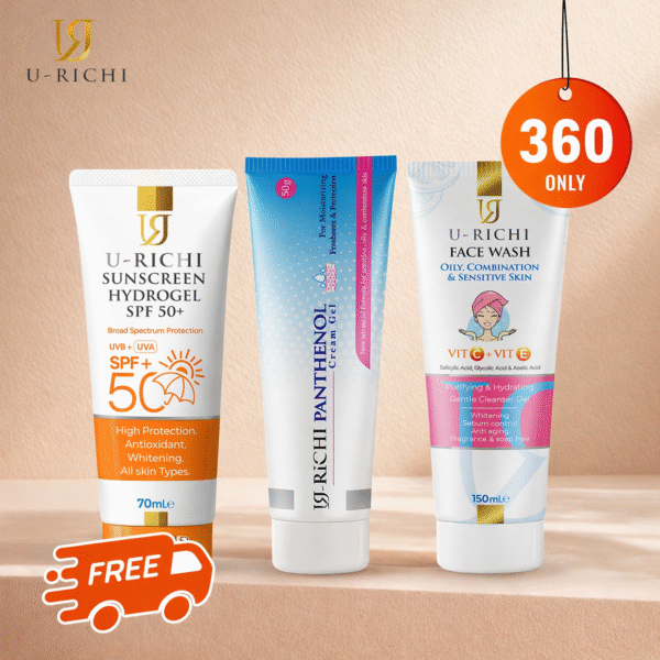 غسول الوجه يو-ريتشي + يو-ريتشي بانثينول + يو-ريتشي واقي الشمس مع شحن مجاني